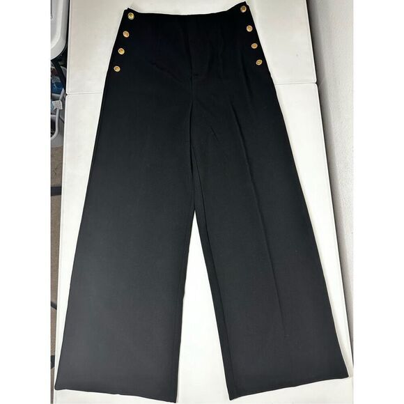 La Redoute Wonen’s Wide Legs Dress Pants Gold Button Trim Sz 12 Black See Notes - Picture 5 of 16